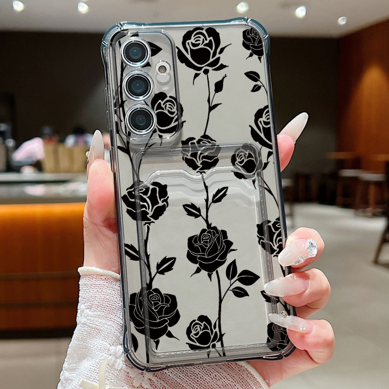 Wallets - Étui portefeuille à motif rose noire