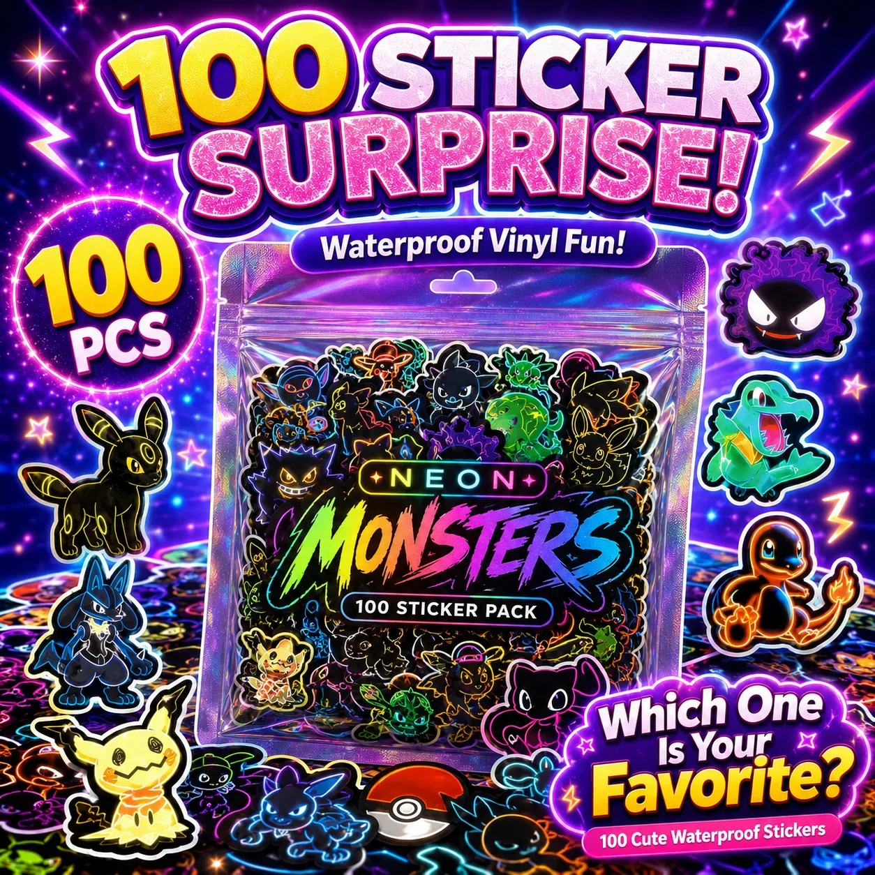 100 autocollants Pokémon néon, - Luggage avis et prix